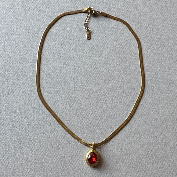 Gold Necklace with Red Gem Pendant M509 - Picture 4 of 4